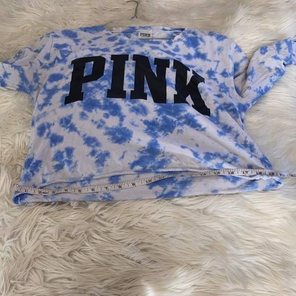 Pink Victoria’s Secret blue white tie dye cropped long sleeve crop top shirt M - Picture 16 of 16